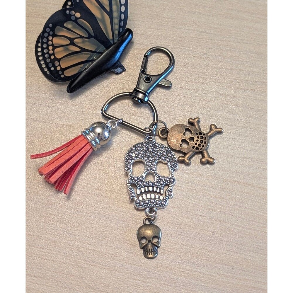 Goth Punk Biker Skulls Handmade Purse Bag Charms Clip Keychain